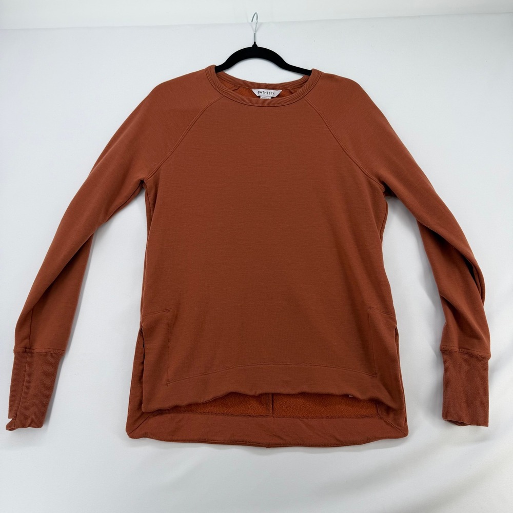 Athleta Coaster Luxe Sweatshirt Rust Orange Fleece Pullover 659287 XXS Thumbhole
